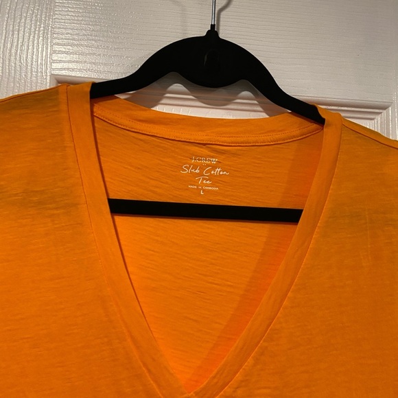 NWOT J. Crew Size L Orange Slub Cotton Tee Shirt V Neck Short Sleeve Lightweight - Picture 2 of 11